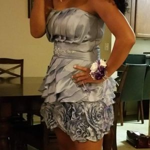 Blue Rosette Detailed Homecoming Dress